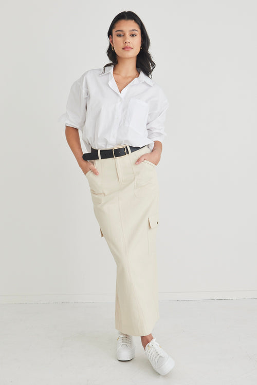 Frank Ivory Cotton Utility Midi Skirt WW Skirt Among the Brave   