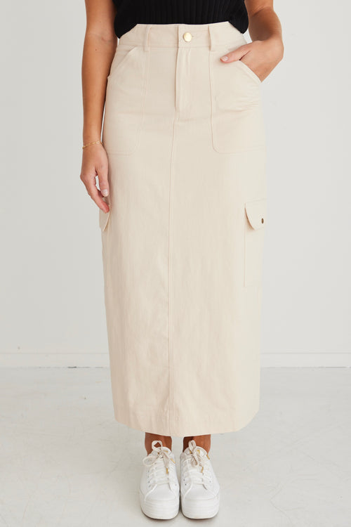 Frank Ivory Cotton Utility Midi Skirt WW Skirt Among the Brave   