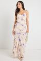 Galore Peach Blue Floral Bias Ruffle Slip Maxi Dress