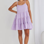 Garden Lilac Gingham Strappy Tiered Empire Mini Dress WW Dress Ivy + Jack   