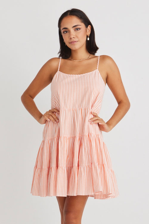 Garden Melon Stripe Strappy Tiered Empire Mini Dress WW Dress Ivy + Jack   