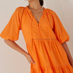 Gemini Orange Broiderie Balloon Sleeve Tiered Mini Dress WW Dress Among the Brave   