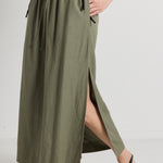 Notion Khaki Linen Blend Side Split Midi Skirt