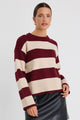 Gravity Burgundy Stripe Crew Neck Knit Jumper