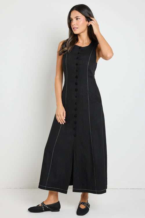 model wears Black Maxi Dress