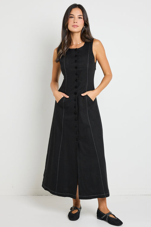 model wears Black Maxi Dress