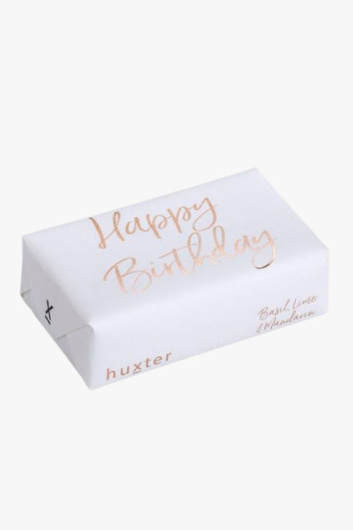 Happy Birthday White with Gold Script Basil Lime + Mandarin Soap HW Beauty - Skincare, Bodycare, Hair, Nail, Makeup Huxter   