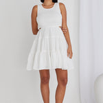 Harley White Sleeveless Waist Cut Out Tiered Mini Dress WW Dress Ivy + Jack   