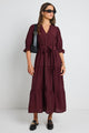 Irresistible Burgundy SS Button Front Tiered Maxi Dress