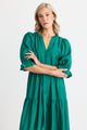 Irresistible Pine SS Button Front Tiered Maxi Dress