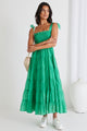 Isabella Apple Green Cotton Poplin Strappy Tiered Maxi Dress