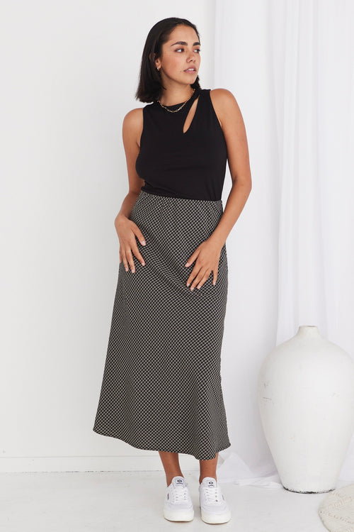 Ivy Black Check Bias Cut Midi Skirt WW Skirt Ivy + Jack   