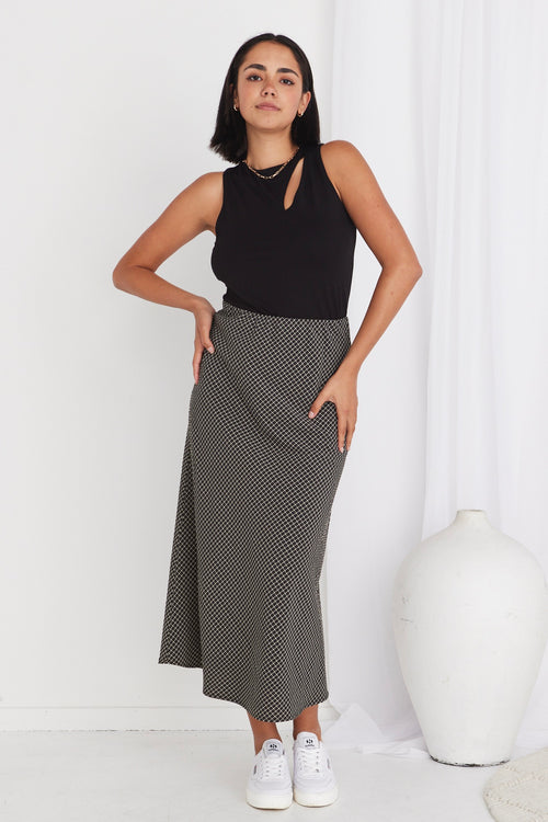 Ivy Black Check Bias Cut Midi Skirt WW Skirt Ivy + Jack   