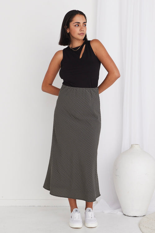 Ivy Black Check Bias Cut Midi Skirt WW Skirt Ivy + Jack   