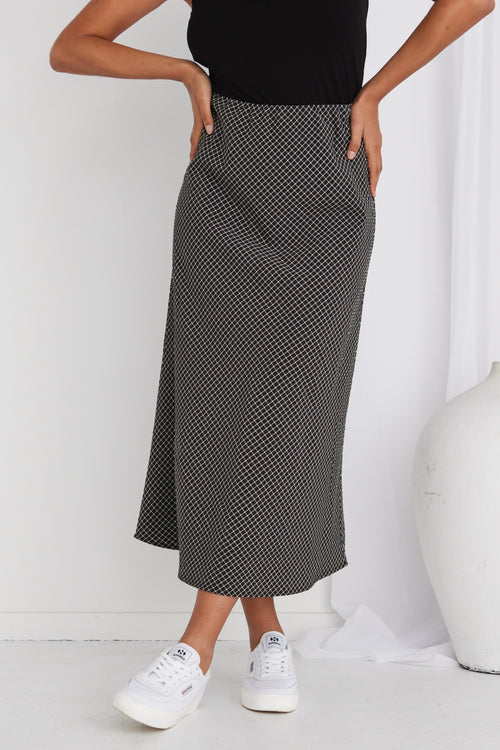 Ivy Black Check Bias Cut Midi Skirt WW Skirt Ivy + Jack   