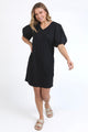 Joy Black Poplin Puff Sleeve Midi Dress