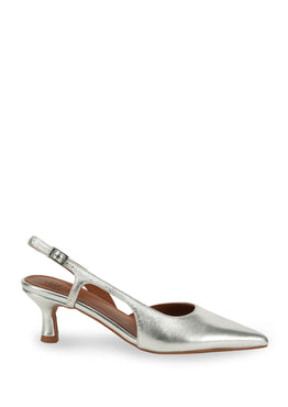 Kaylee Silver Leather Pointed Low Heel