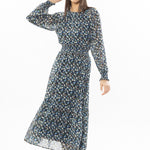 Harmony Navy Multi Floral LS Shirred Waist Midi Dress WW Dress Leila + Luca   