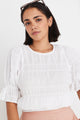 Lovely White Shirred Cotton Stretch Back SS Top