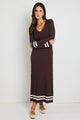 Main Chocolate Stripe LS V Neck Knit Maxi