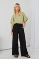 Resort Black Linen Wide Leg Elastic Waist Pant