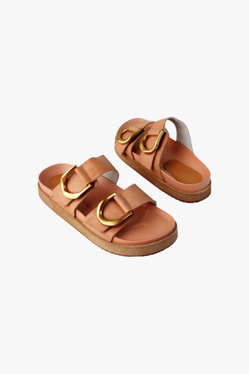 Mint Tan Leather Buckle Slide ACC Shoes - Slides, Sandals Walnut   