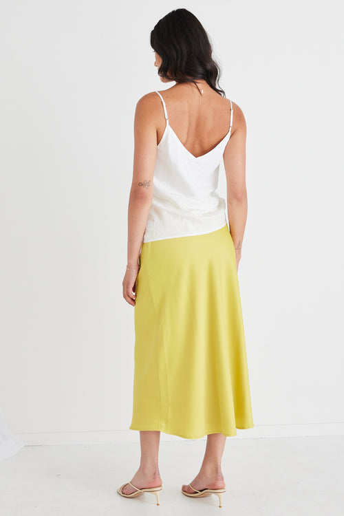 Collide Citron Satin Bias Cut Midi Skirt WW Skirt Among the Brave   