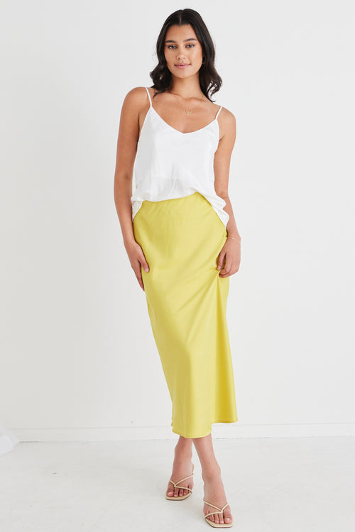 Collide Citron Satin Bias Cut Midi Skirt WW Skirt Among the Brave   