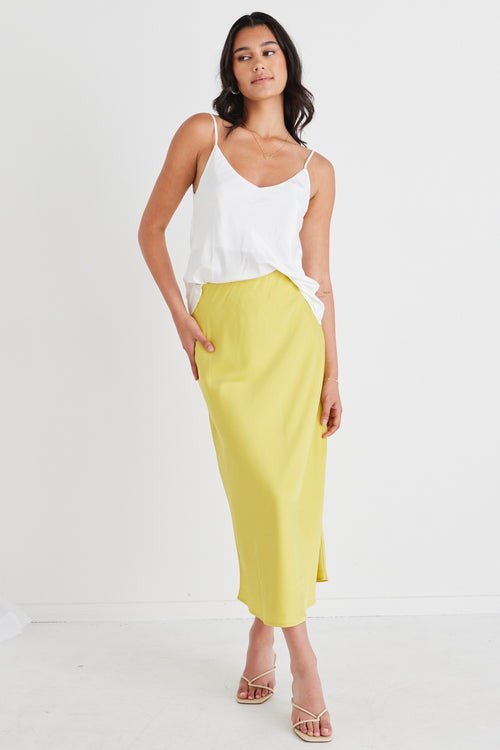 Collide Citron Satin Bias Cut Midi Skirt WW Skirt Among the Brave   