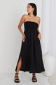 Nelle Black Linen Strapless Gathered Dress