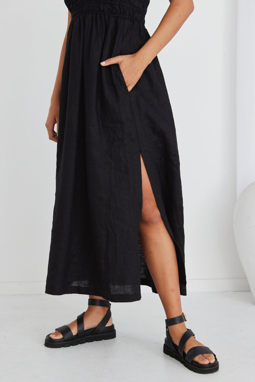 Nelle Black Linen Strapless Gathered Dress WW Dress RE:Union   