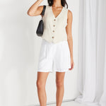 Nomadic White Linen Relaxed Structured Shorts