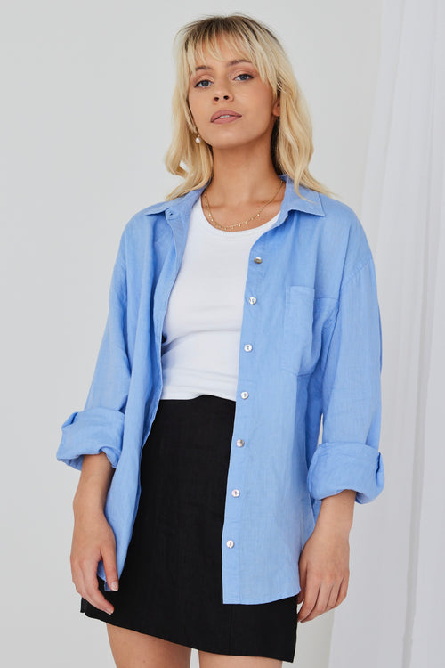 Optimum Cornflower Linen Oversized Shirt WW Shirt RE:Union   