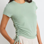 Perfect Sage Rib Rouched Side Crop Tee