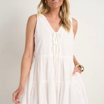 Pivot White Cotton Sleeveless Tiered Mini Dress