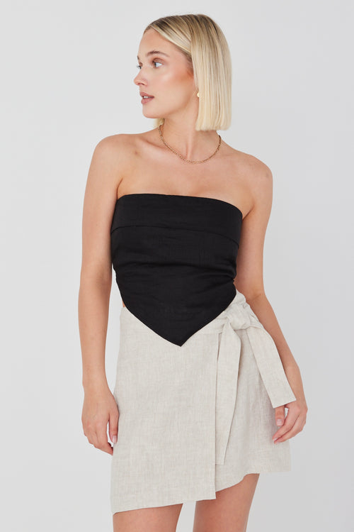 Pocket Black Linen Strapless Top WW Top RE:Union   