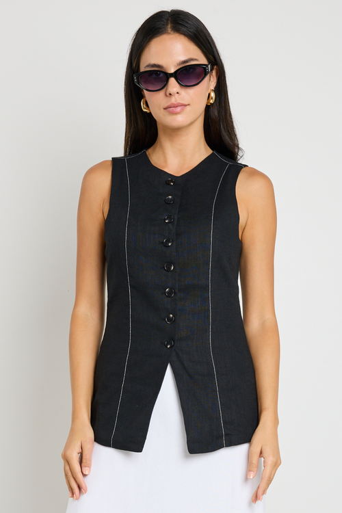 model wears Black Vest 