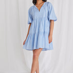 Provocation Blue Stripe Frill Hem Half Sleeve Smock Mini Dress WW Dress Among the Brave   