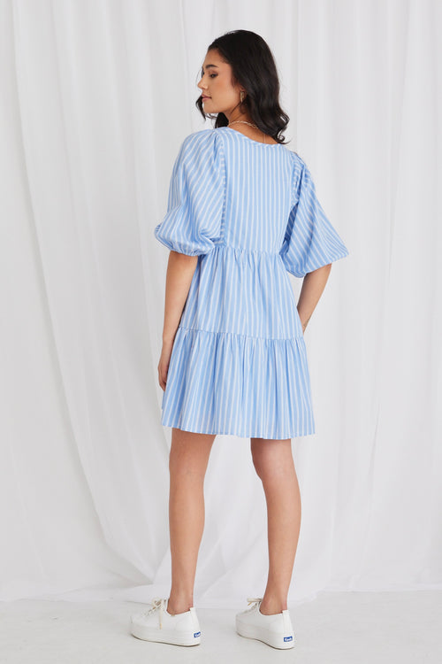 Provocation Blue Stripe Frill Hem Half Sleeve Smock Mini Dress WW Dress Among the Brave   