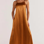 Rayna Copper Satin Strappy Maxi Dress WW Dress Staple The Label   