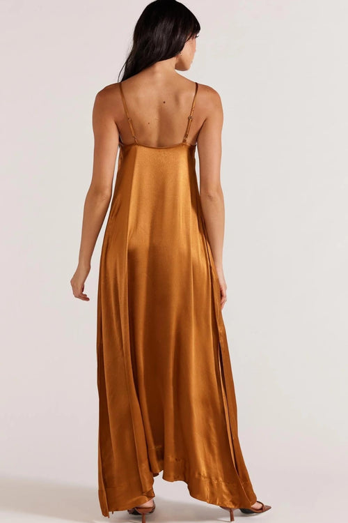 Rayna Copper Satin Strappy Maxi Dress WW Dress Staple The Label   