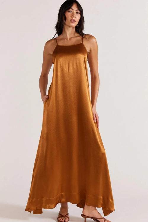 Rayna Copper Satin Strappy Maxi Dress WW Dress Staple The Label   