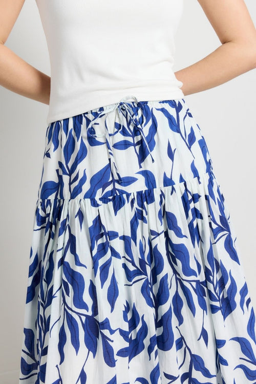 Floral Blue & White Cotton Maxi Skirt 