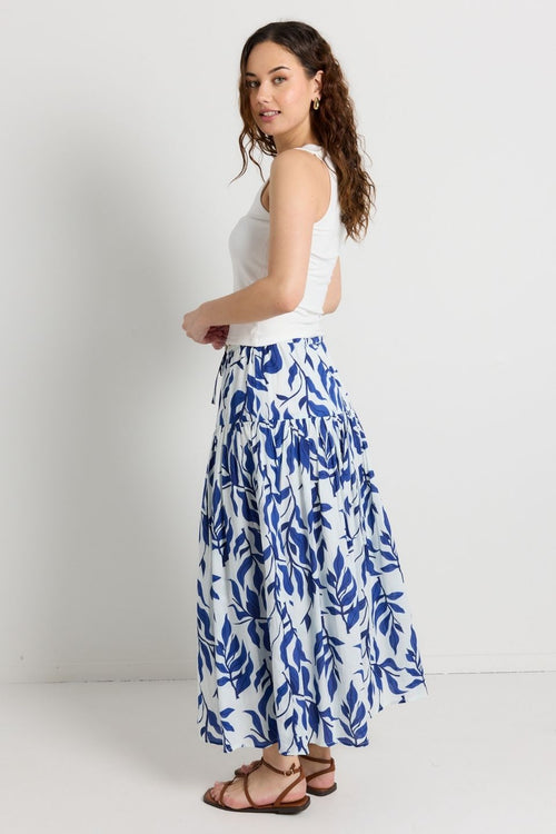 Floral Blue & White Cotton Maxi Skirt 