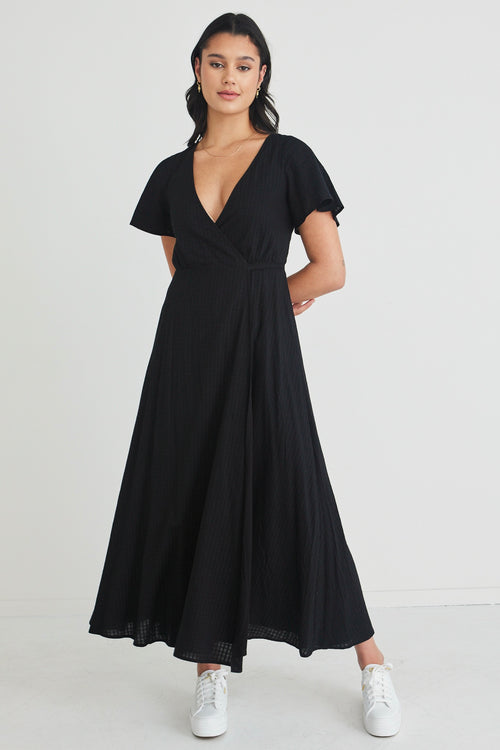 Resonance Black Ss Wrap Maxi Dress WW Dress Stories be Told   