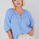 Revolution Cornflower Linen Relaxed Ss Top WW Top RE:Union   
