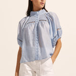 Roam Sky Blue Embroided SS Top WW Top Zoe Kratzmann   