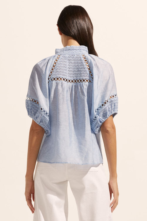 Roam Sky Blue Embroided SS Top WW Top Zoe Kratzmann   