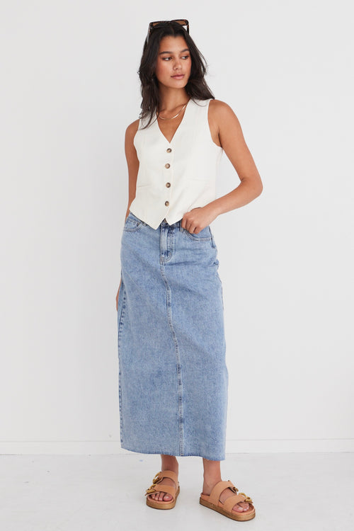 Rouge Vintage Blue Denim Midi Skirt WW Skirt Among the Brave   