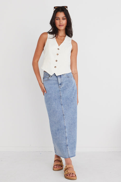 Rouge Vintage Blue Denim Midi Skirt WW Skirt Among the Brave   